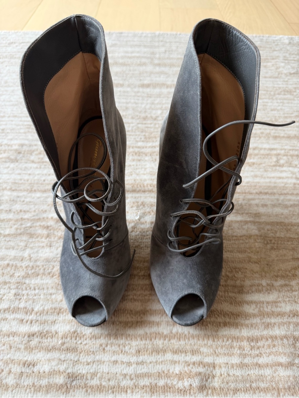 Gianvito Rossi Gray Lace-Up Peep Toe Women's Boots Size 39